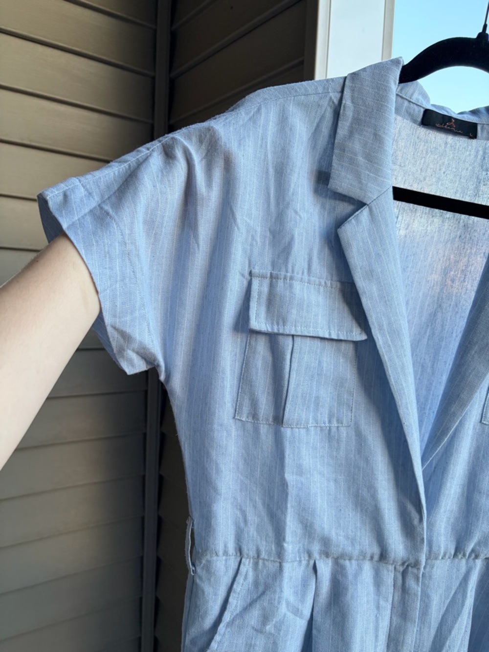 ππ¦Alani Light Blue Linen Blend Jumpsuit NWOT Size L Wide Leg Romper Collared - Picture 13 of 16